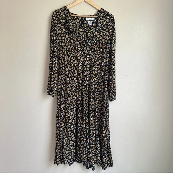 Vintage Diana Marco Fall Floral Long Sleeves Dress Size 14 - Picture 1 of 9